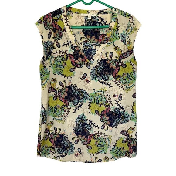 Green Paisley V Neck Cap Sleeve Blouse Daniel Rainn Size Womens X-Small - Picture 1 of 5